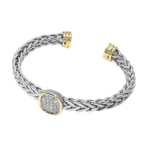 Two Tone Pave CZ Cuff Braided Bracelet